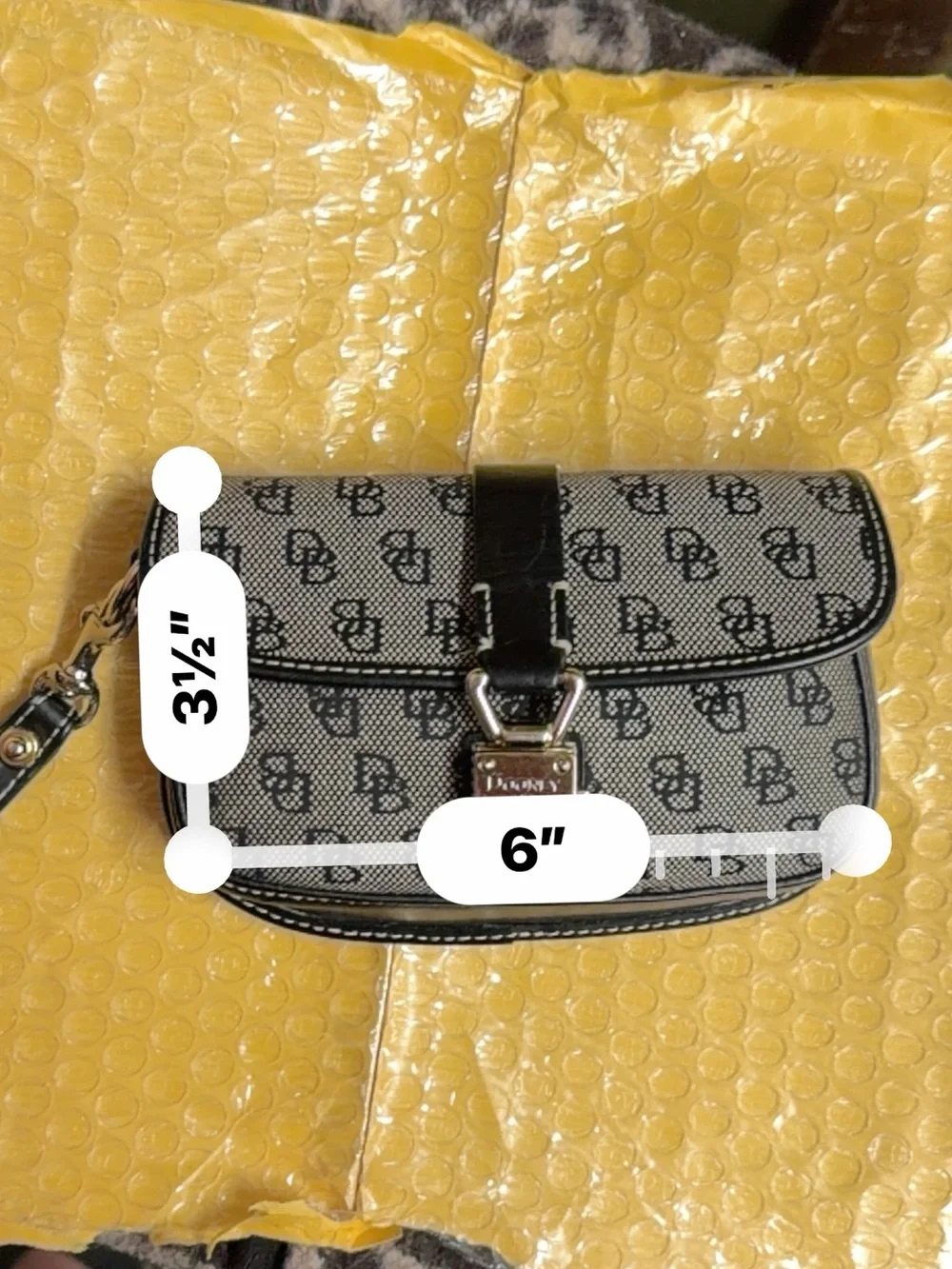 Dooney & Bourke Black Logo Wristlet Clutch with Gold Hardware